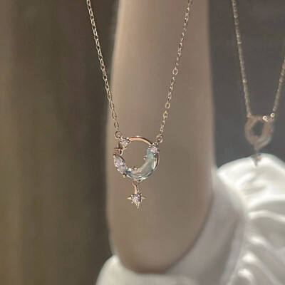 Korean Fashion Hollow Moon Pendant Necklace Silver Color Chain For Women Jewelry