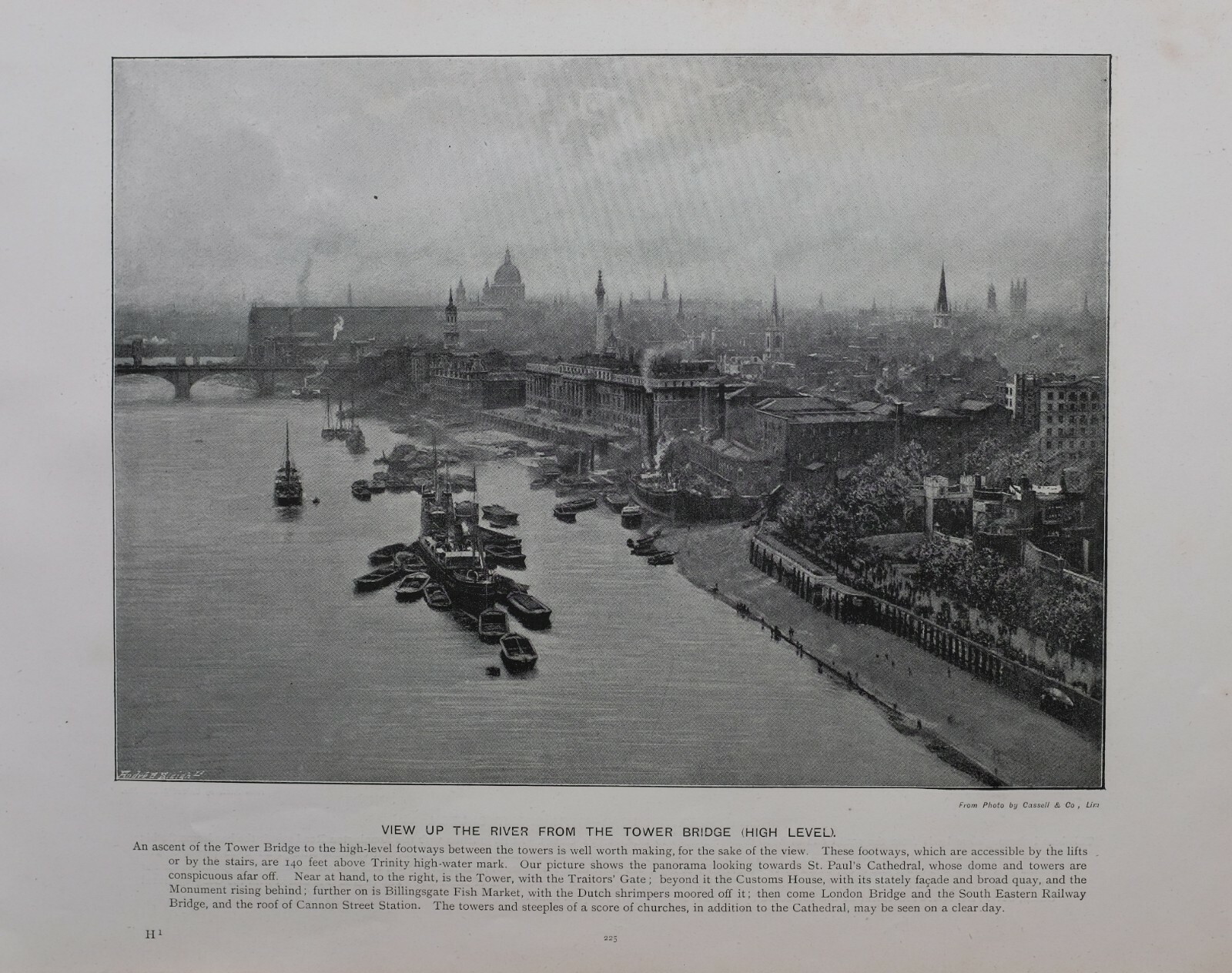 Thames View Text 1896 London Overprint + Text View Up The River Thames From Tower Bridge ...