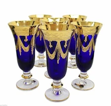 Set of 6 Interglass Italy Crystal Glasses - Cobalt Blue Italian Champagne Flutes