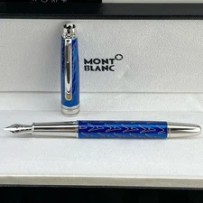 Montblanc Luxury Classic Fountain Pen with Blue Pattern and Signature Pen New