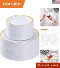 200PCS Gold Plastic Plate, Disposable Party Plates with 100 Dinner Plates and...