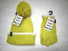 Crayola Kids Striped Pom Beanie Hat Knit Gloves Girls Size 6-14 Yellow Lime