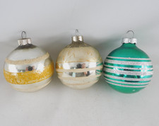 Shiny Brite Striped Ornaments Asst Lot 3 Pieces Mica Trim Made In USA Vtg (7k-7)