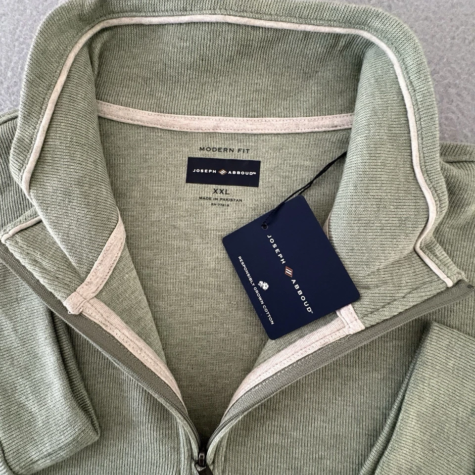 Nuevo con etiquetas Suéter Pullover Joseph Abboud Para Hombres 1/4 Cremallera XXL Verde Salvia Calce Moderno Algodón Foto 4 de 4