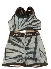 Justice Girls Tie Dye Activewear Shorts Sports Bra Set Sz S 7/8 Black Blue