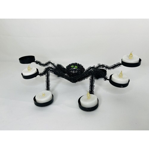 Halloween Black Spider Metal Wire Tea Light Candle Holder Green Eyes Home Decor - Picture 5 of 8