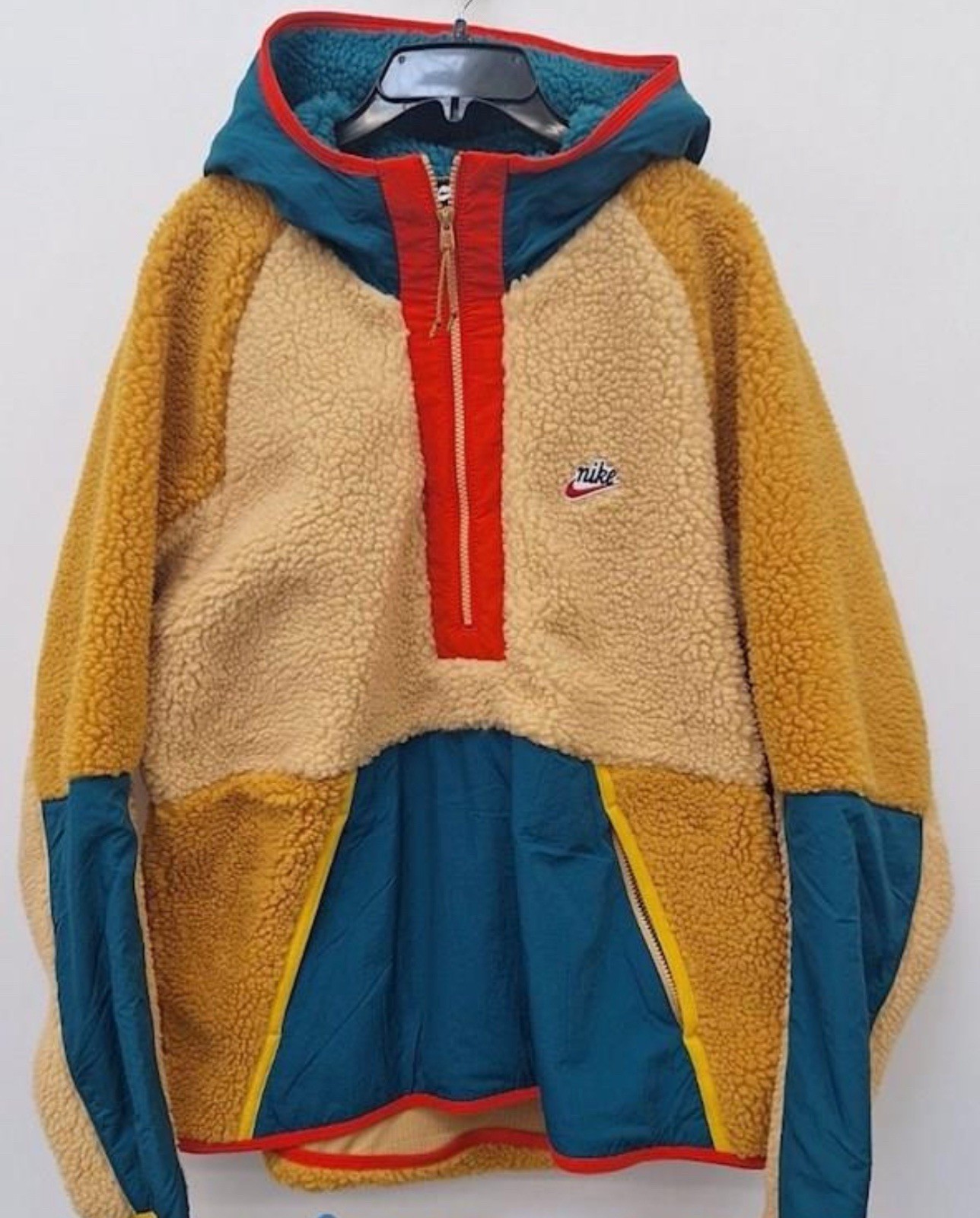 Nike Jacket Heritage Sherpa Fleece Full Zip Sweater XL Winter Sportswear Yellow