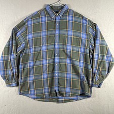 Eddie Bauer Shirt Mens 2XL Blue Green Plaid Flannel Button Down Outdoors Casual