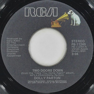 DOLLY PARTON Two Doors Down RCA PB-11240 EX 45 RPM 1978 Country 7'' Folk Jukebox