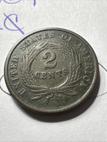 1864 Two Cent Piece 2C FULL MOTTO Ungraded Civil War Date US Copper Coin - Picture 3 of 5