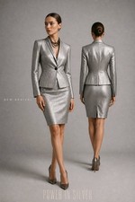 JONES NEW YORK NWT NEW 318 SZ 10 M Women's Silver 2 Piece Pencil Skirt Suit