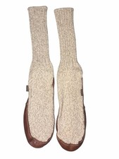 NWOT Acorn Wool Blend Slipper Socks Brown Leather Moccasin W 10.5 11.5 M 8 10