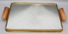 MCM altes SPIEGEL-TABLETT Rauten Messing Rand Kupfergriffe ca.32x24cm Midcentury