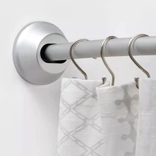 Dual Tension or Wall Mount Curved Silver Tapered End Shower Rod 50" to 72" Long