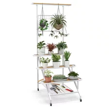 68.5 In. H X 31.5 In.W X 33.5 In. D Indoor White Metal Ladder Plant Shelf with H