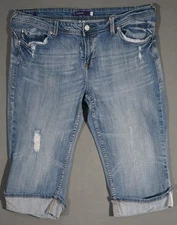 WF07469 SWEET **VIGOSS** CUFFED CAPRI, CROPPED FIT WOMENS BLUE JEAN SHORTS sz17