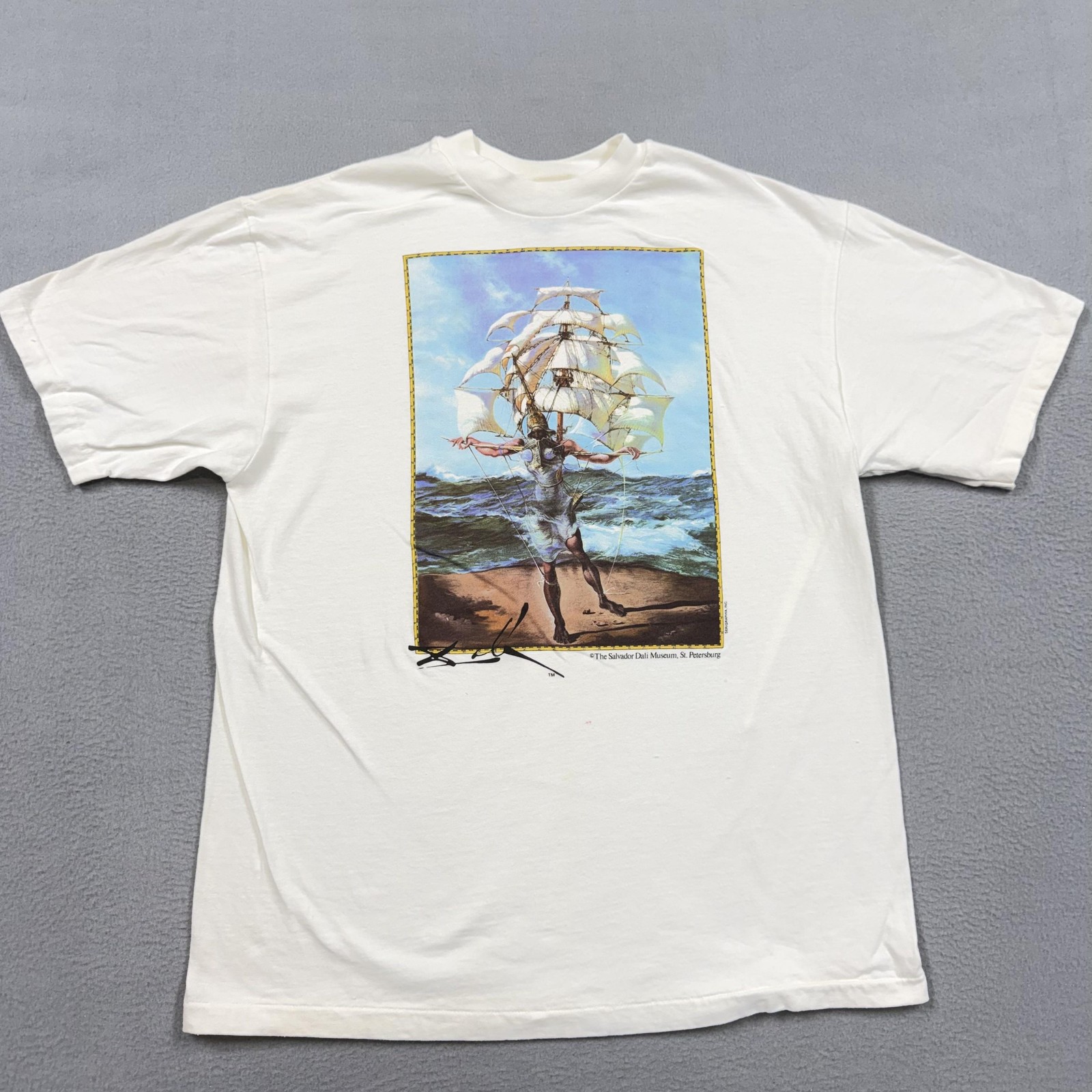 Vintage Salvador Dali Museum Shirt Mens Large White Ship Graphic Beefy-T 90s