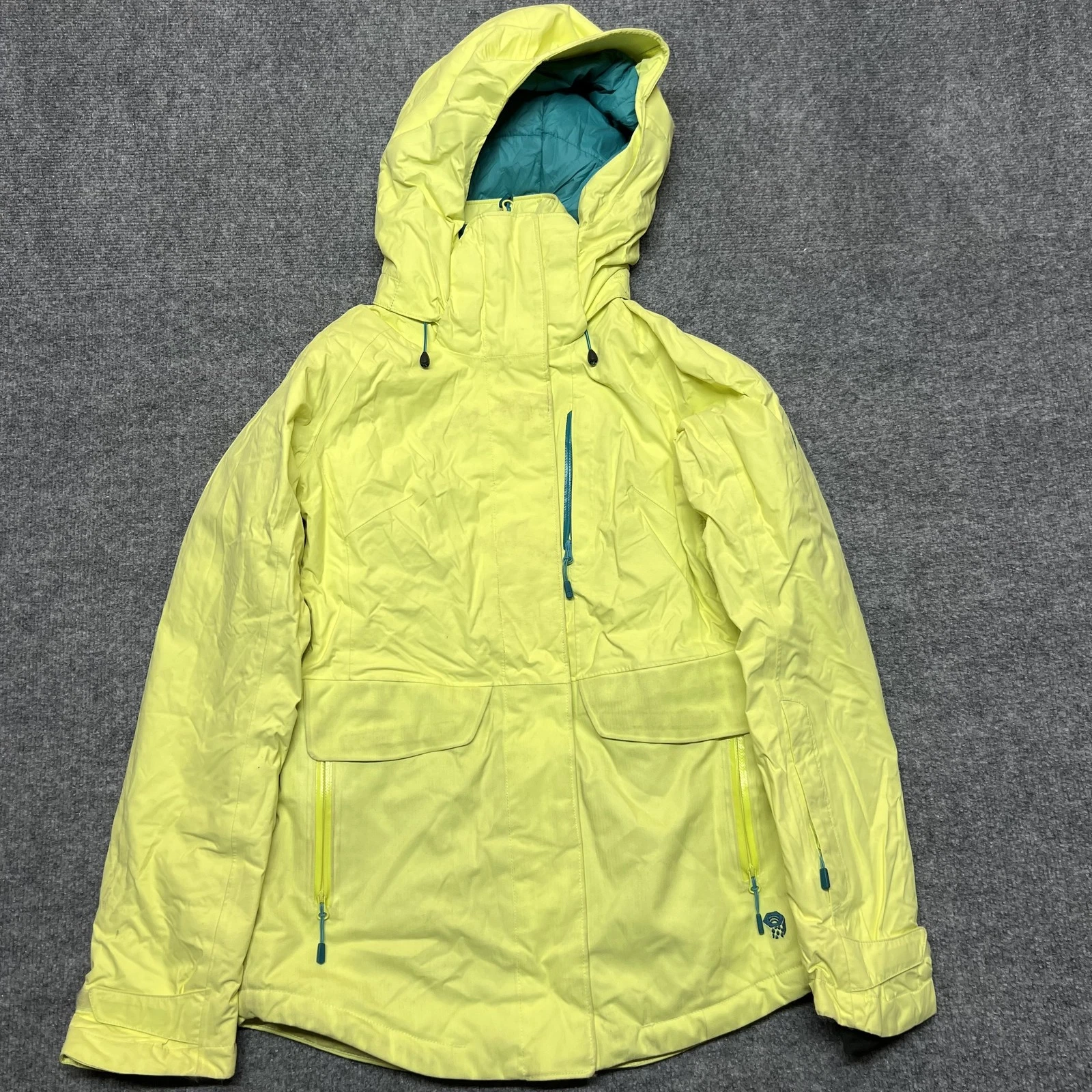 Mountain Hardwear Jacket Womens XS Yellow Hooded Insulated Ski Snowboard RECCO