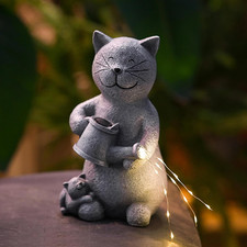Solar Cat Garden Statues Outdoor Decor with LED Lights Lovely Cat Statue for Pat