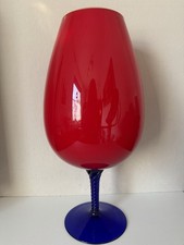 Empoli Vase Kelchform rubinrot Fuß gedreht Italy Mid-Century 38,5 cm