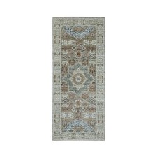2'6"x6'1" Green Hand Knotted Mamluk Design Wool Runner Oriental Rug 77118