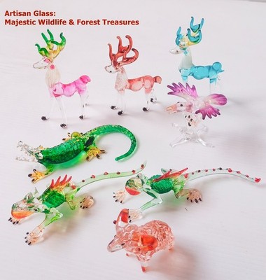 Glass Deer Eagle Crocodile Lizard Animal Figurine Hand Blown Art No.12