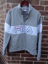Fila Women 1/4 Zip Logo Fleece Pullover Sweater Gray White Size M