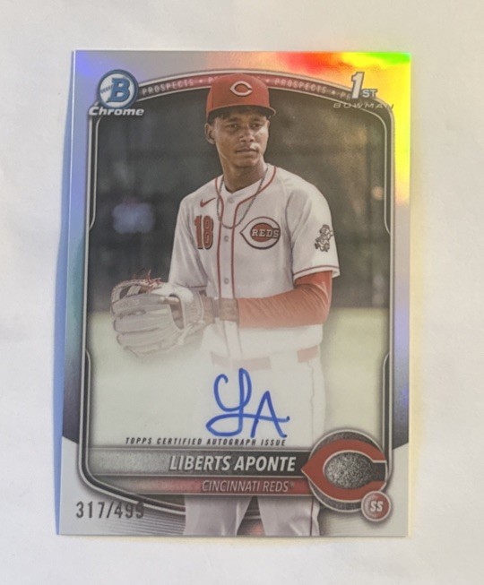 2025 Bowman Chrome Liberts Aponte Auto /499 1st Chrome Refractor #CPA-LA Reds
