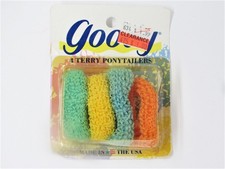 Vintage 1989 GOODY Ponytail Holders- Colorful Terrycloth Elastic Hair Tie Bands