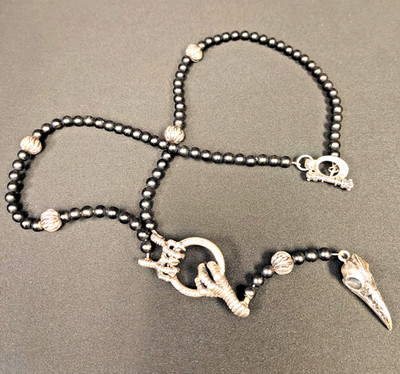 King Baby Raven And Claw Necklace On Onyx Bead.925 Sterling Silver. Super Nice 
