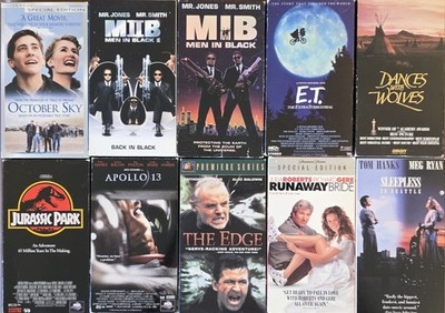 Lot 10 VHS Tapes Runaway Bride Men in Black Dances w Wolves E.T. Jurassic Park