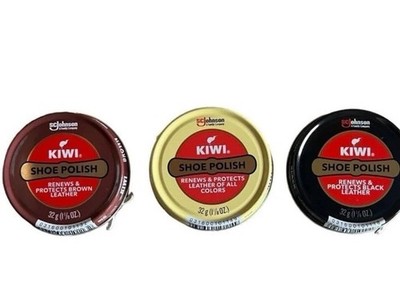 KIWI Shoe Polish - Lot of 3 - Black Brown & Neutral - 1 1/8 oz Cans - NEW