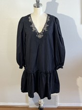 J. Crew Dress M Black Cotton Crochet Pullover Drop Waist Ruffle Shift Bohemian