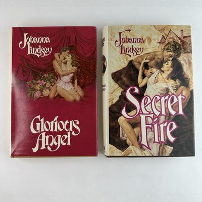 Secret Fire & Glorious Angel by Johanna Lindsey Vintage Romance Hard Cover lot 2