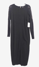 Adrienne Vittadini maxi jersey black DRESS L with lace insert long sleeves NEW