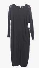 Adrienne Vittadini maxi jersey black DRESS L with lace insert long sleeves NEW