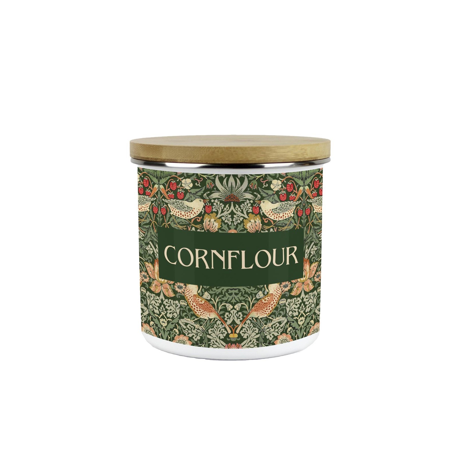 Green Strawberry Thief Cornflour Canister - William Morris Kitchen Gift