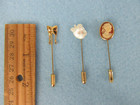 Vintage Gold Tone Stick Lapel Pins - Butterfly, Pearl Apple, Carved Shell Cameo — photo 3