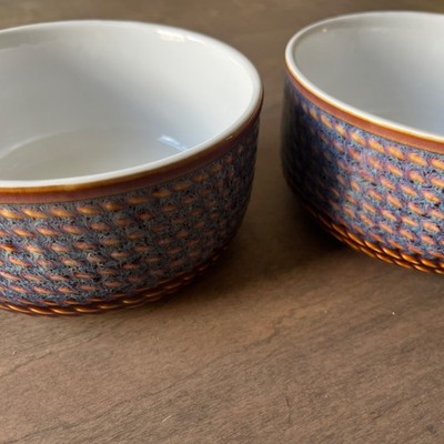 Pair Of Ollie And Olivia Bowls, Textured Blueish/purple And Brown Rope Design