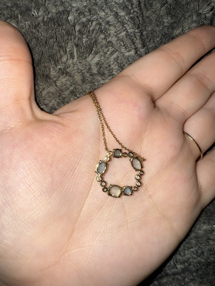 anthropologie X Tai Rittichai Jewelry Gray Stone Halo Circle Necklace Gold - Image 2 of 3