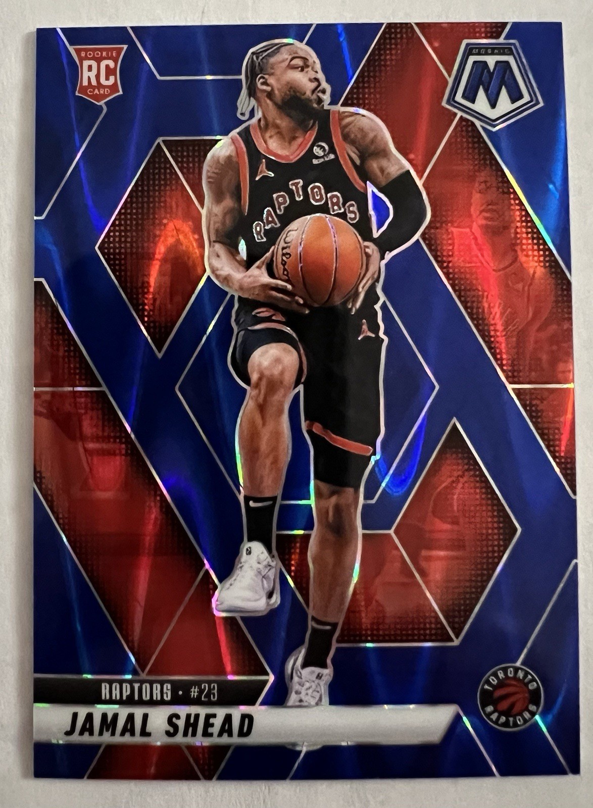 2024-25 Panini Mosaic Jamal Shead RC No. 201 Blue Seismic Prizm 136/149 Raptors