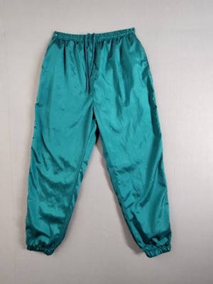 Basic Editions Men Track Pants L Green Drawstring Ankle Zip Pockets Activewear