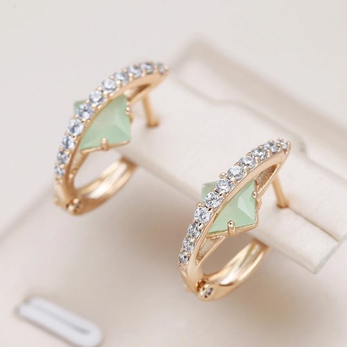 585 Rose Gold Color Womens Earrings Square Green Natural Zircon Vintage Earrings