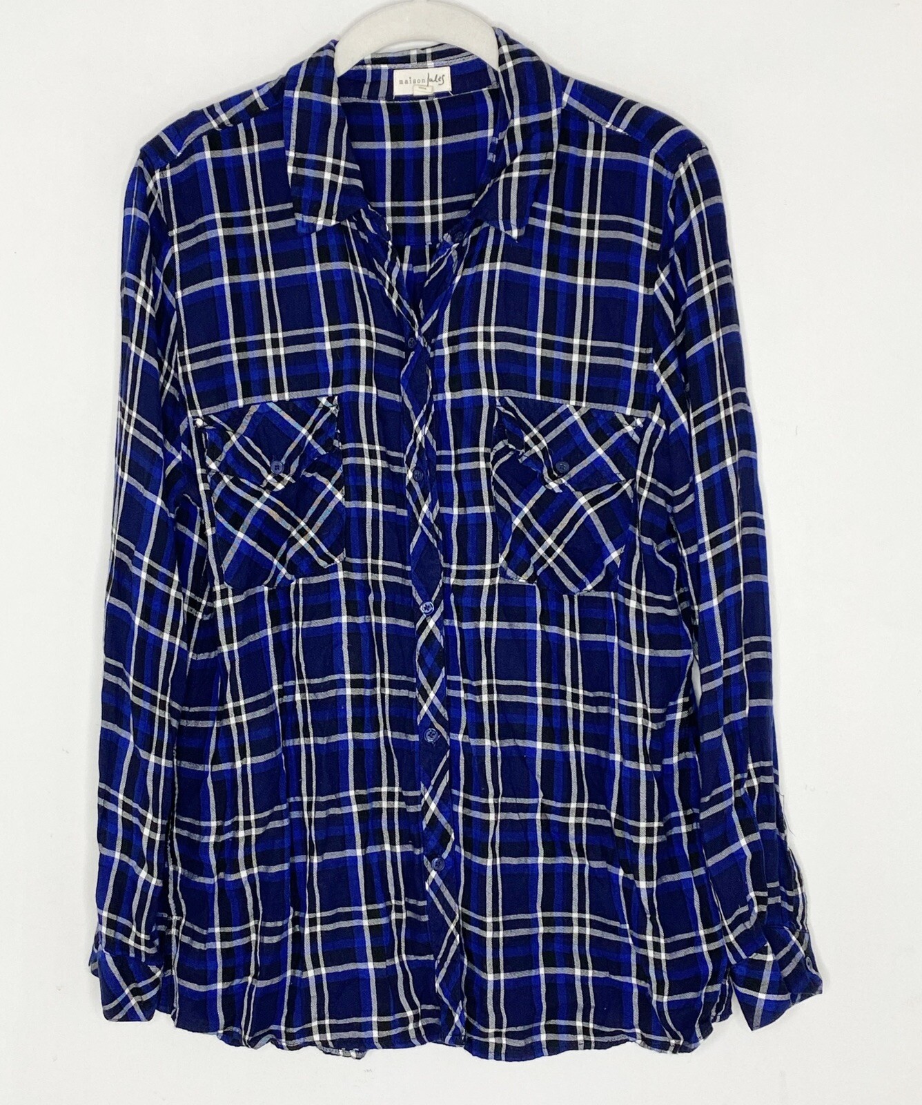 Maison Jules Women’s Blue White Black Flannel But… - image 2