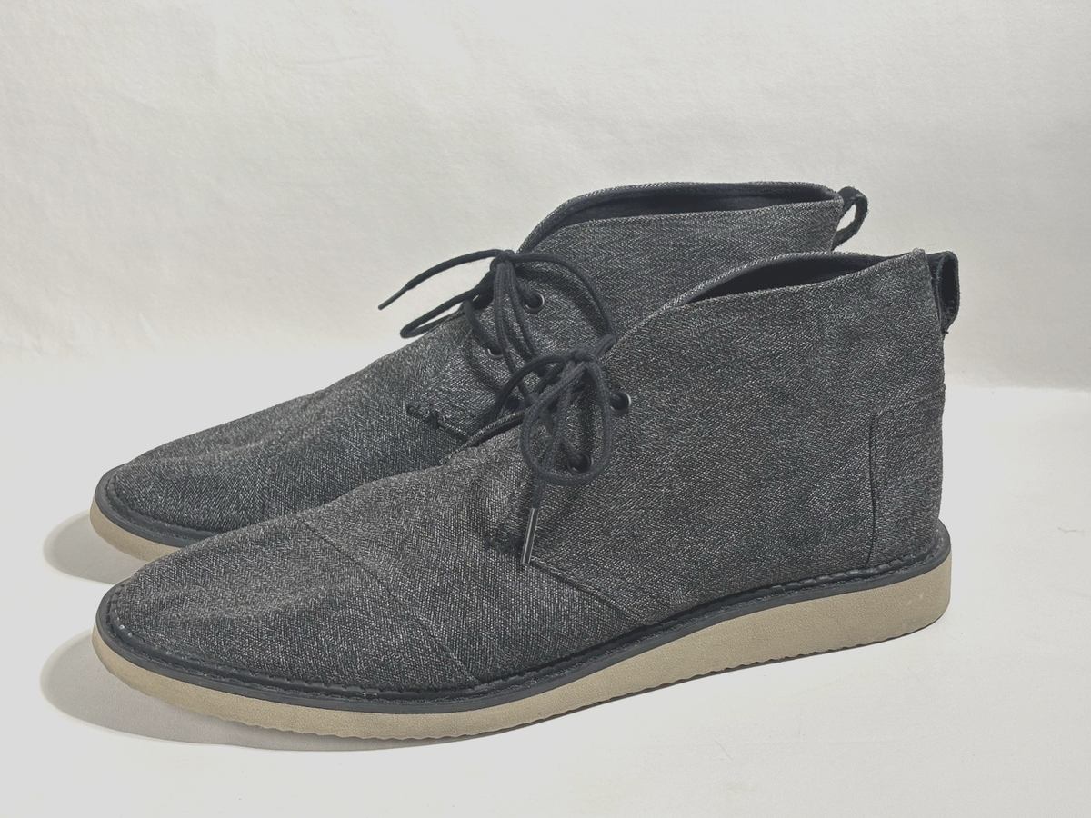 TOMS Mateo Chukka Brown Chambray Canvas Lace Up Boots Sz 13 Toms Mateo Chukka Boots Mens US 13 Charcoal Herringbone  main image 3