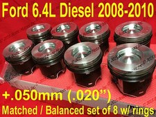 Ford 6.4 6.4l Powerstroke Diesel Mahle Pistons Set 8 Rings 2008-10 .50mm .020