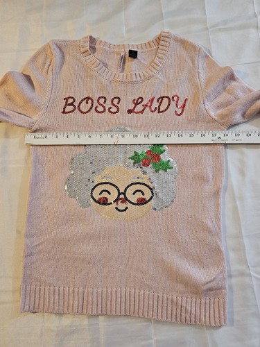 Love By Design Girls L Pink Boss Lady Sequins Christmas Sweater - Picture 5 of 5