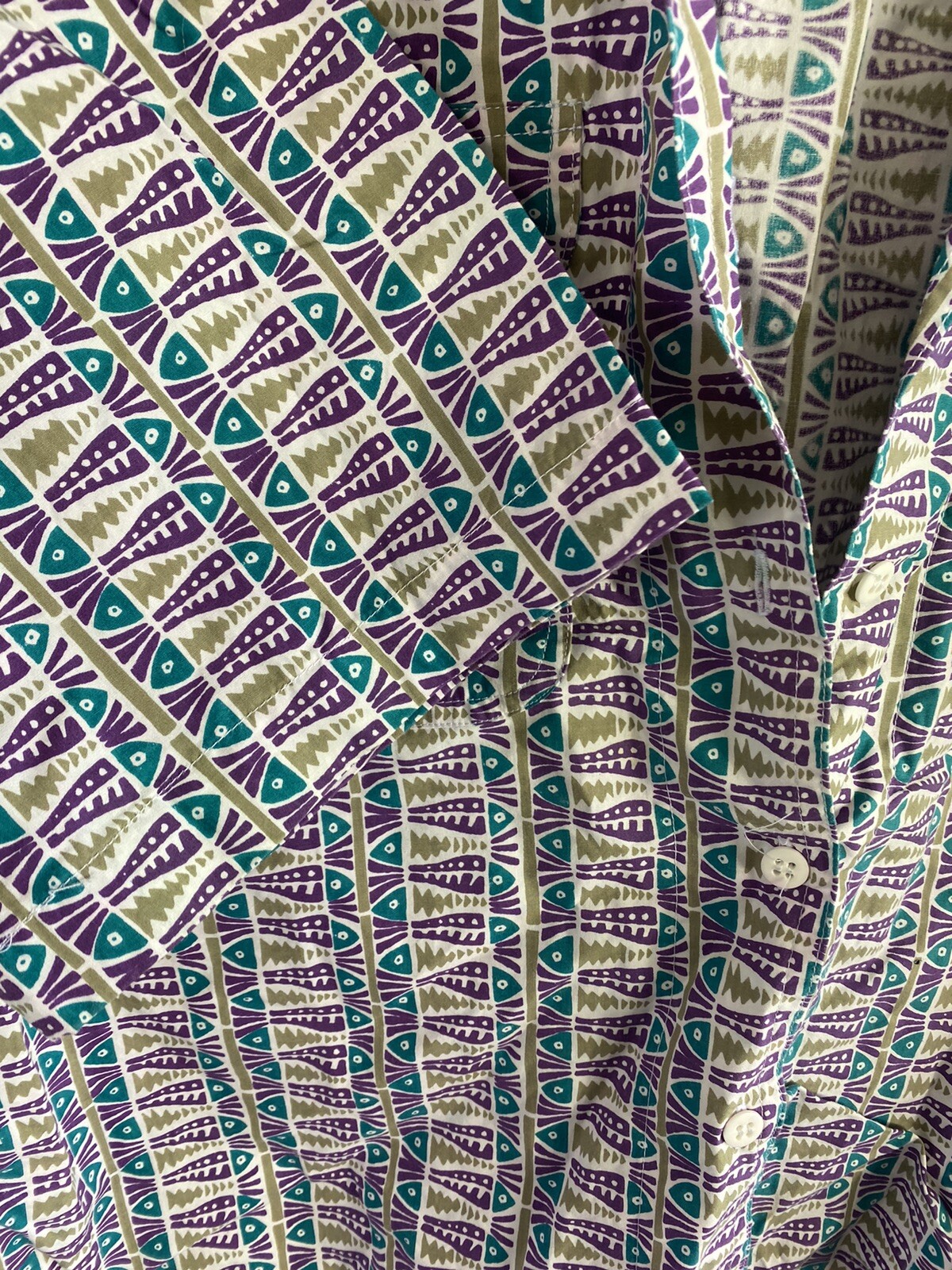 Vintage Columbia Fishbone Ocean Print Button up Shirt… - Gem