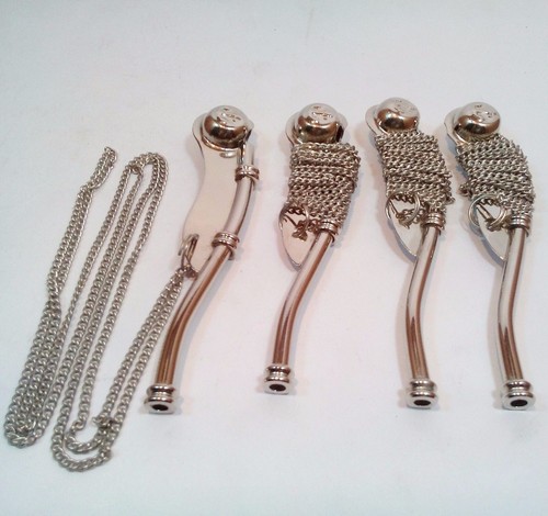 Lot Of 4 Pcs Nautical Antique Brass Silver Boatswain'S Pipe Bosun Whistle Gift