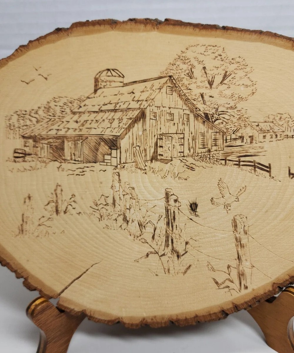 wood-burning-pyrography-wall-folk-art-county-farm-scene-barn-live-edge-wood-home-ebay